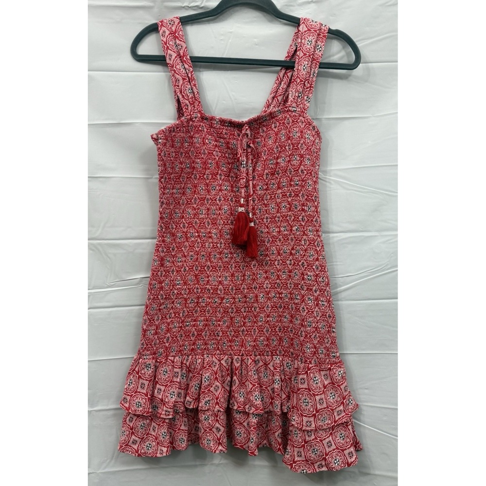 NWT B.O.G COLLECTIVE Red Medallion Print Smocked Mini Dress Size S